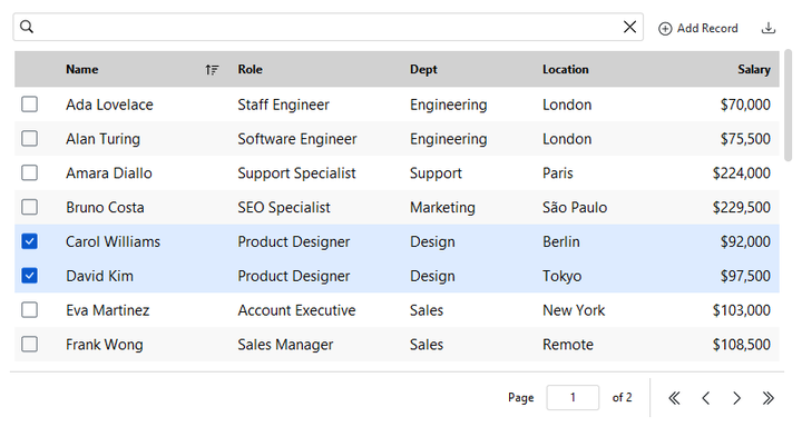 bootstack DataTable with column chooser, filtering and grouping